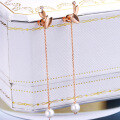 wholesale 9K Rose Gold Japanese Petal Tassel Pearl Earrings for Women, Elegant and Versatile OL Diamond Earrings-0-2