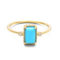 wholesale 9K gold ethnic-style square natural turquoise Japanese retro ring, Japanese-Korean minimalist elegant new design with interchangeable main stone-0-4