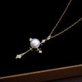 wholesale 9K Gold Minimalist Cross Natural Freshwater Pearl Pendant Necklace for Women Mother's Day Direct from Factory Wholesale-0-3