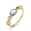 wholesale S925 Silver Gold-Plated, Korean and Japanese Light Luxury Rainbow Wish Stone Ring with Natural Labradorite and Forest Girl Style Color Zircon-0-4