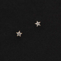 wholesale 14K solid gold zirconia mini star stud earrings, Korean and Japanese style, elegant and cute for women-14K per piece