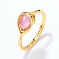wholesale [9K Gold Plated S925 Silver] Japanese Korean Style New Natural Pink Crystal Classic Teardrop Ring Women's Geometric Ring Wholesale-0-2
