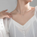 wholesale S925 Sterling Silver Internet-Famous Diamond-Inlaid Moon Double-Layer Necklace Pendant Light Luxury Collarbone Chain Necklace D7037-0-3