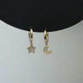wholesale 9K Solid Gold Full Diamond Star and Moon Hoop Earrings with Micro-Set Zirconia Five-Pointed Star and Small Moon-0-3