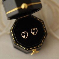 wholesale 9K Gold Simple Love Ear Studs with Zircon, Korean Style-9K per price
