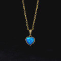 wholesale 9K Gold Japanese-style Small Red Heart Necklace with Blue Opal and Moissanite Double-sided Pendant-0-1