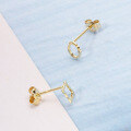 wholesale 9K Gold Korean Hollow Geometric Small Stud Earrings, Minimalist and Versatile Square and Circle Plain Gold Earrings for Women, Dongdaemun Style-0-3