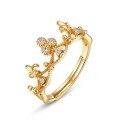wholesale S925 Silver Gold-Plated New Light Luxury Retro Plum Blossom Crown Coronation Ring for Women, Japanese and Korean Style Hollow Vintage Ring-0-5