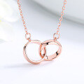 wholesale Rose Gold Double Heart Pendant Necklace, No Diamond, Trendy Minimalist Design, Sterling Silver Chain, Valentine's Day Gift-0-5