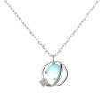 wholesale Pure silver blue crystal stone necklace for women, blue planet moon orbiting Earth, trendy luxury design topaz pendant-0-4