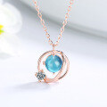 wholesale Pure silver blue crystal stone necklace for women, blue planet moon orbiting Earth, trendy luxury design topaz pendant-0-6