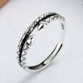 wholesale Sterling silver woven pattern ring, minimalist style tail ring for women, Korean trendy design for students, unique and niche single ring-0-0