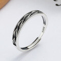 wholesale S925 sterling silver vintage distressed leaf open ring, minimalist and fresh style, unique Thai silver index finger ring, factory wholesale-0-0