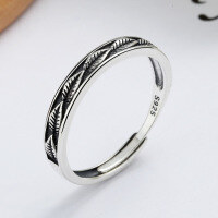 wholesale S925 sterling silver vintage distressed leaf open ring, minimalist and fresh style, unique Thai silver index finger ring, factory wholesale-YJ110/approx. 2.18g>Adjustable opening