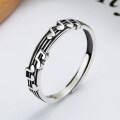 wholesale S925 Sterling Silver Musical Note Staff Ring, Vintage Bohemian Forest Style Adjustable Ring for Women and Men-0-0