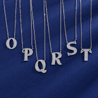 wholesale S925 Sterling Silver 26 Letters Alphabet Necklace Ins Trendy Brand Zircon Inlaid Hip Hop Popular Pendant Jewelry-YD030/Letter R Approx. 3.99g 925 silver