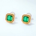 wholesale 925 Silver Gold Plated, Japanese and Korean Light Luxury Retro Green Agate Geometric Diamond Stud Earrings, Internet Famous Wholesale Forest Style Earrings-0-2