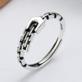 wholesale S925 Sterling Silver Japanese Korean Style Belt Buckle Chain Ring Vintage Antique Silver Distressed Craft Open Adjustable Ring Fresh and Sweet-0-0