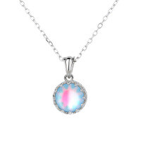 wholesale S925 Sterling Silver Crown Moonstone Necklace for Women, Small Pendant Collarbone Chain with Minimalist Design, Exquisite and Stylish-YD029/white gold about 2.58 grams 925 silver