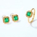 wholesale 925 Silver Gold Plated, Japanese and Korean Light Luxury Retro Green Agate Geometric Diamond Stud Earrings, Internet Famous Wholesale Forest Style Earrings-0-3