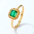 wholesale Pure silver Japanese and Korean light luxury green agate ring cross-border new retro geometric diamond-shaped finger ring jewelry direct wholesale-0-3