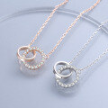 wholesale S925 Sterling Silver Double Circle Diamond Inlaid Collarbone Necklace, Ethereal and Trendy for Students, Korean Style Personality-0-0