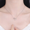 wholesale S925 Sterling Silver Double Circle Diamond Inlaid Collarbone Necklace, Ethereal and Trendy for Students, Korean Style Personality-0-2