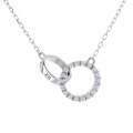 wholesale S925 Sterling Silver Double Circle Diamond Inlaid Collarbone Necklace, Ethereal and Trendy for Students, Korean Style Personality-0-4