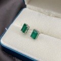 wholesale 925 Silver 1ct 5*7 Synthetic Emerald Earrings, European and American Best-Seller Ins Style High-Carbon Diamond Earrings-0-2