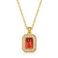 wholesale S925 Gold-Plated Metal Vintage Pomegranate Square Pendant Necklace with Floral Edge Choker for Women, Popular in Live Streams-0-4