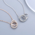 wholesale S925 Sterling Silver Double Circle Diamond Inlaid Collarbone Necklace, Ethereal and Trendy for Students, Korean Style Personality-0-1