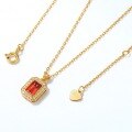 wholesale S925 Gold-Plated Metal Vintage Pomegranate Square Pendant Necklace with Floral Edge Choker for Women, Popular in Live Streams-0-2