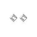wholesale S925 Sterling Silver Earrings for Women, Korean-style Minimalist Geometric Hollow Square Diamond-studded Small Ear Accessories G6347-0-4