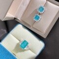 wholesale 925 Silver 2 Carat Synthetic Paraiba 7*7 Earrings Luxuriously Bezel-Set with Full Diamonds-0-2