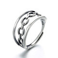 wholesale S925 Sterling Silver Chain Link Ring Korean Style Minimalist Vintage Distressed Fashion Unisex Index Finger Wholesale-0-5