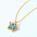 wholesale S925 silver plated with 9K gold, new smart blue spinel pentagram necklace, Japanese light luxury neck chain, internet-famous neck accessory-0-2