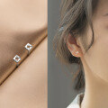 wholesale S925 Sterling Silver Earrings for Women, Korean-style Minimalist Geometric Hollow Square Diamond-studded Small Ear Accessories G6347-0-0