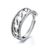 wholesale S925 Sterling Silver Korean Fashion Trendy and Stylish Women's Adjustable Chain Ring Open Stackable Index Finger Smooth Band Ins Influencer-YJ124/approx. 2.5g>Adjustable opening