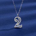 wholesale S925 Sterling Silver Arabic Numeral Series Necklace with 0123456789 Diamond-Inlaid Pendant for Women, Trendy Design Wholesale-0-7