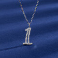 wholesale S925 Sterling Silver Arabic Numeral Series Necklace with 0123456789 Diamond-Inlaid Pendant for Women, Trendy Design Wholesale-0-6