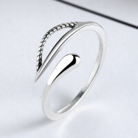 wholesale S925 Sterling Silver Creative Design Women's Versatile Leaf and Drop Ring, Trendy and Stylish Ins Influencer Fashion Statement-YJ123/approx. 1.48g>Adjustable opening