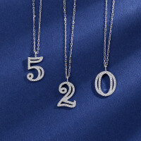 wholesale S925 Sterling Silver Arabic Numeral Series Necklace with 0123456789 Diamond-Inlaid Pendant for Women, Trendy Design Wholesale-YD034 Number/Necklace+Pendant 0 925 Silver