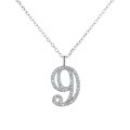 wholesale S925 Sterling Silver Arabic Numeral Series Necklace with 0123456789 Diamond-Inlaid Pendant for Women, Trendy Design Wholesale-0-4