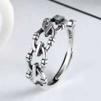wholesale S925 Sterling Silver Women's Fashion Chain Link Ring, Unique Niche Accessory, Ins Trendy Vintage Thai Silver Jewelry-YJ130/approx. 2.6g Adjustable opening