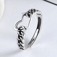 wholesale 925 sterling silver creative design irregular heart ring for women, lightweight luxury niche adjustable fashion statement-YJ132/approx. 2g>Adjustable opening