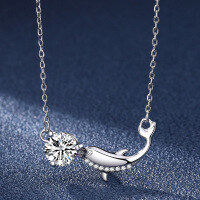 wholesale S925 Sterling Silver Moissanite Dolphin Necklace for Women, 1 Carat "You Are My Life" Pendant Collarbone Chain Fashion Accessory Light Luxury-1 carat (zircon) necklace 925 silver