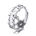 wholesale 925 Sterling Silver Adjustable Open Hexagram Crown Ring for Women, Ins Style Thai Silver Retro Unique Little Finger Small-0-4