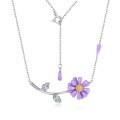 wholesale 925 Sterling Silver Japanese Light Luxury Purple Chrysanthemum Necklace for Women, New Autumn Edition with Dynamic Flying Flower Daisy Design-0-4