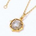 wholesale S925 silver plated with 9K gold, Japanese lightweight luxury natural labradorite rhombus geometric pendant women's minimalist style internet-famous necklace-0-2