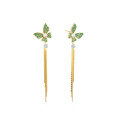 wholesale S925 Silver Zircon Butterfly Pearl Earrings with Drip Enamel and Long Tassels, Factory Direct Supply-0-4